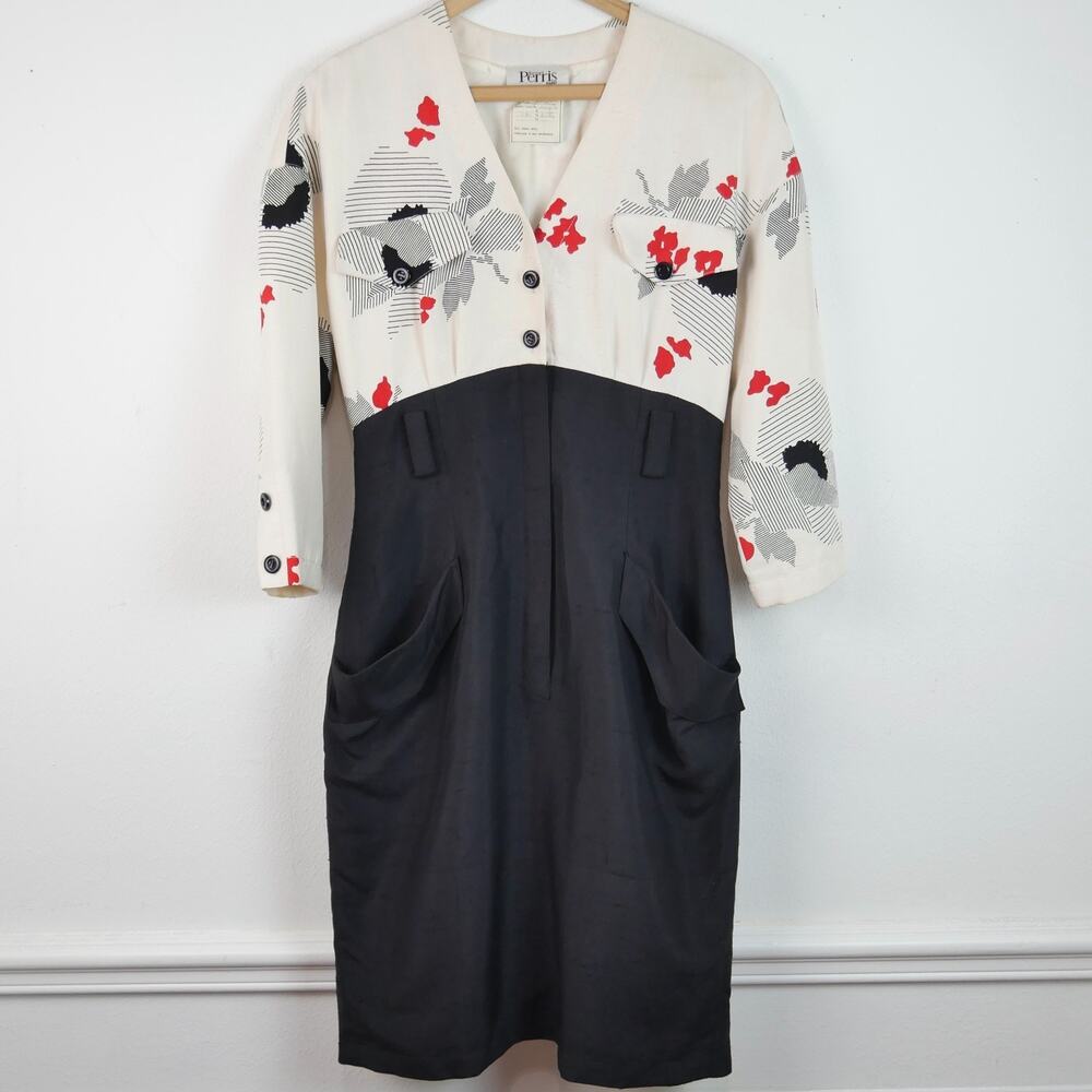 Vintage‎ 80s Bernard Perris Silk Dress France Luxury Designer Cocktail Glam 10